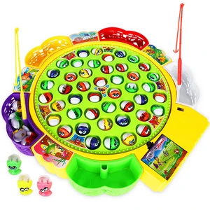 kids fishing toys electric musical rotating fishing game musical fish plate set magnetic outdoor sports toys for children gifts free global shipping