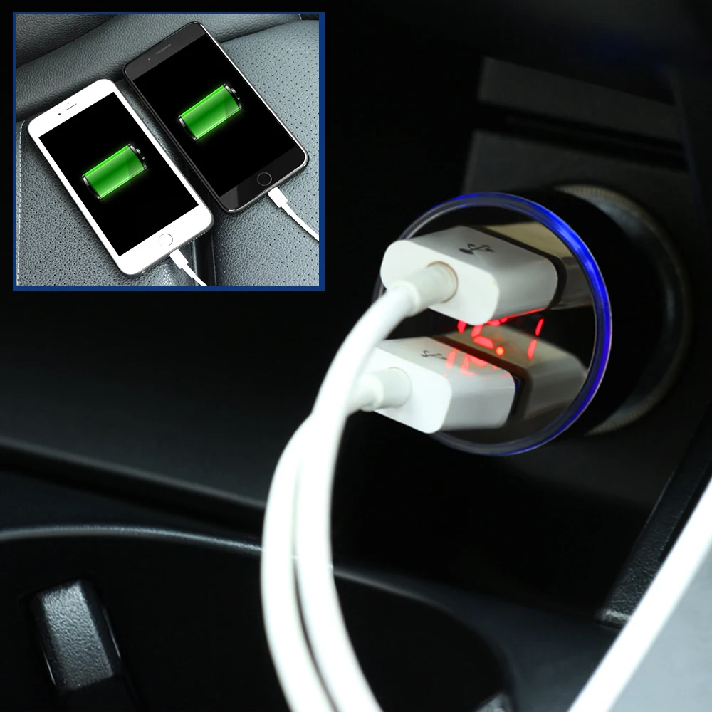 3.1A светодиодный Дисплей устройство для автомобиля с двумя портами USB Зарядное audi