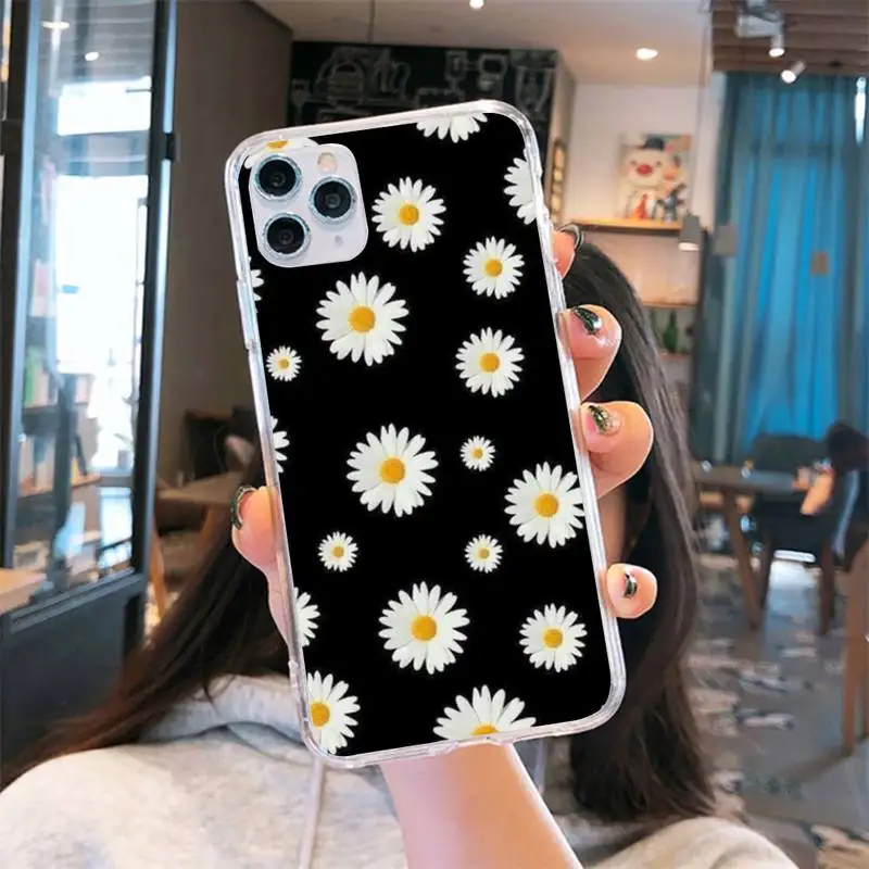 

Daisy floral sunflower design Phone Case Transparent for iPhone 6 7 8 11 12 s mini pro X XS XR MAX Plus se cover funda shell