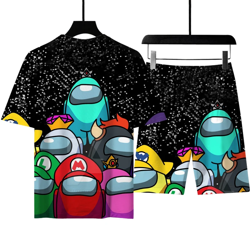 

2021 new American game cartoon 3D digital printing men's T-shirt set urban leisure men's and women's sports T-shirt + shorts