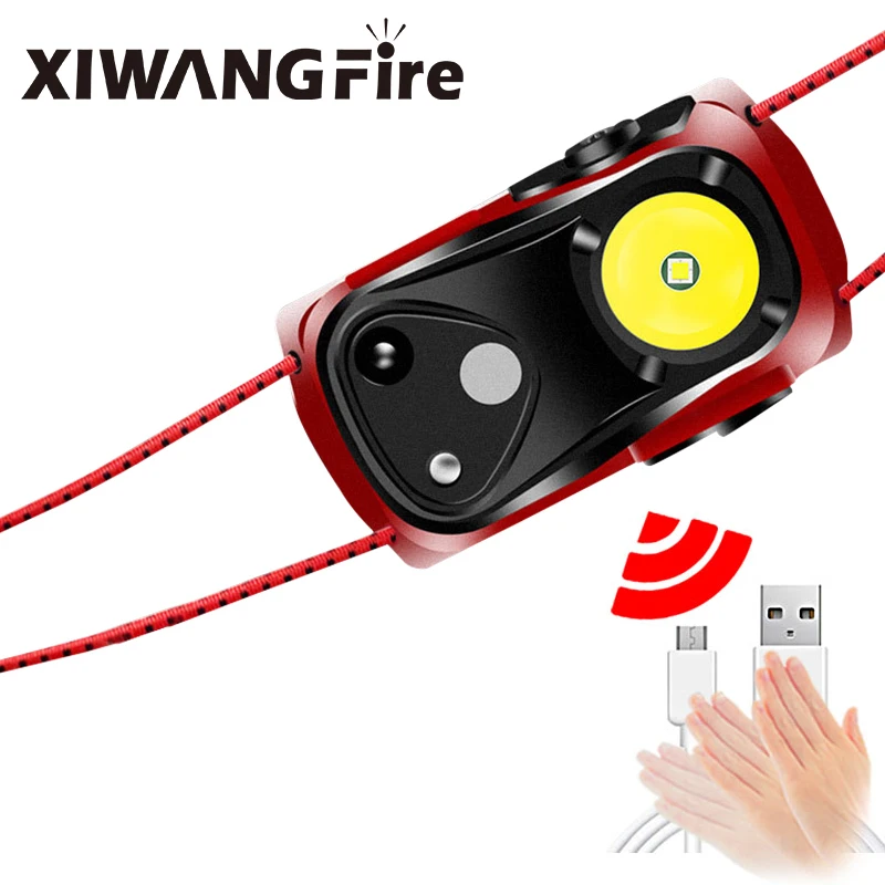 

LED mini portable sensor headlight USB rechargeable waterproof headlight smart sensor RED XPG built-in battery for hiking night