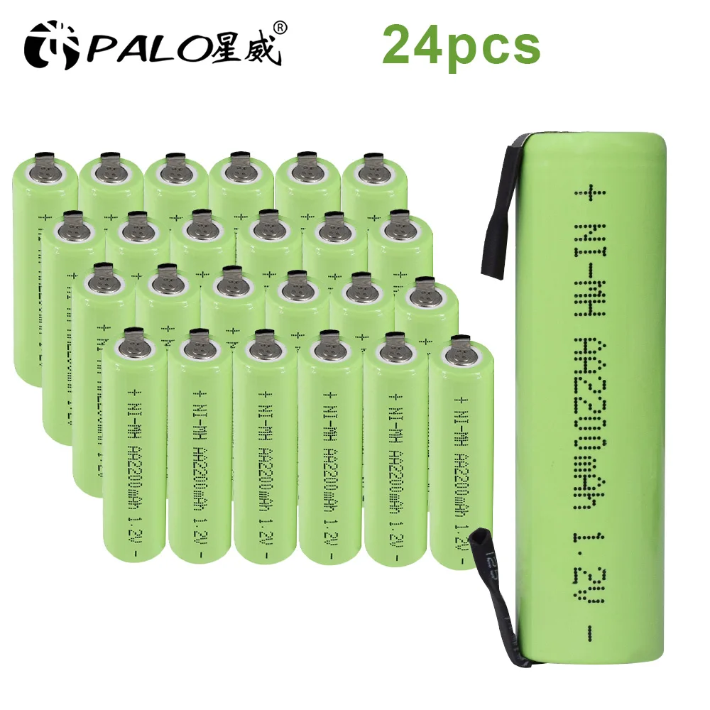 24pcs PALO 1,2 V AA Аккумуляторная батарея 2200mah 2A Ni-MH nimh сотовый пакет с вкладками шпильки для Philips Электробритва Braun зубные щетки - Цвет: 24pcs