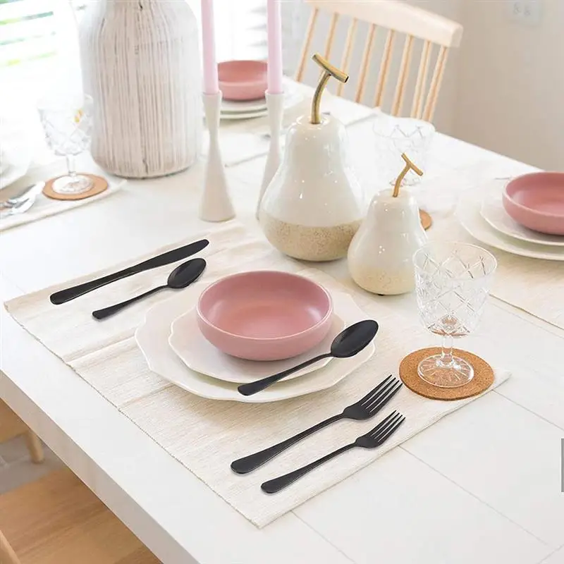 

5PCS Stainless Steel Tableware with Round Edge Black Flatware Cutlery Set for Home Restaurant Wedding