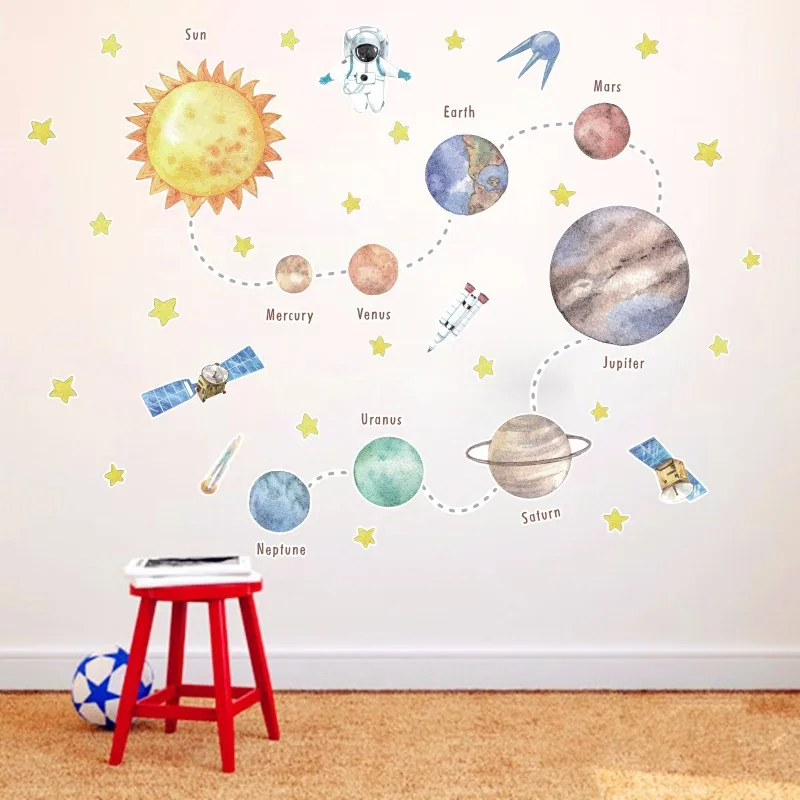 Zollor DIY мультфильм Космос планеты наклейки на стену для детской комнаты домашний
