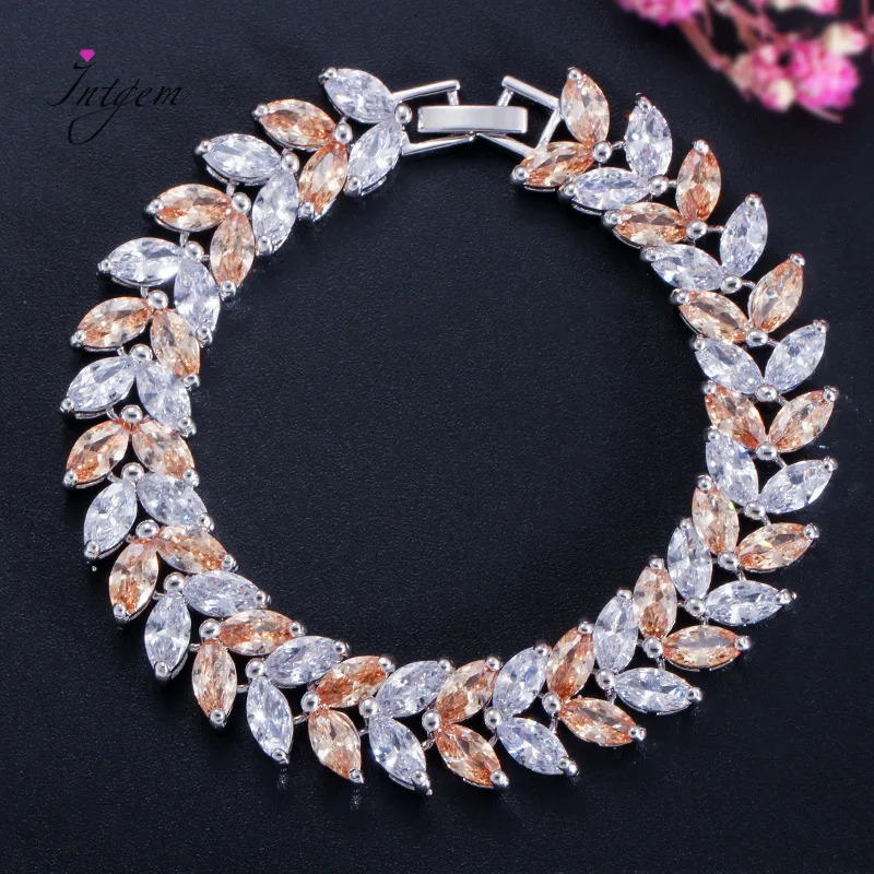 

Fashion Classic 5 Color AAA Cubic Zircon White Gold Leaf Shape Bracelets for Women's Elegance Engagement Party Birthday Gifts