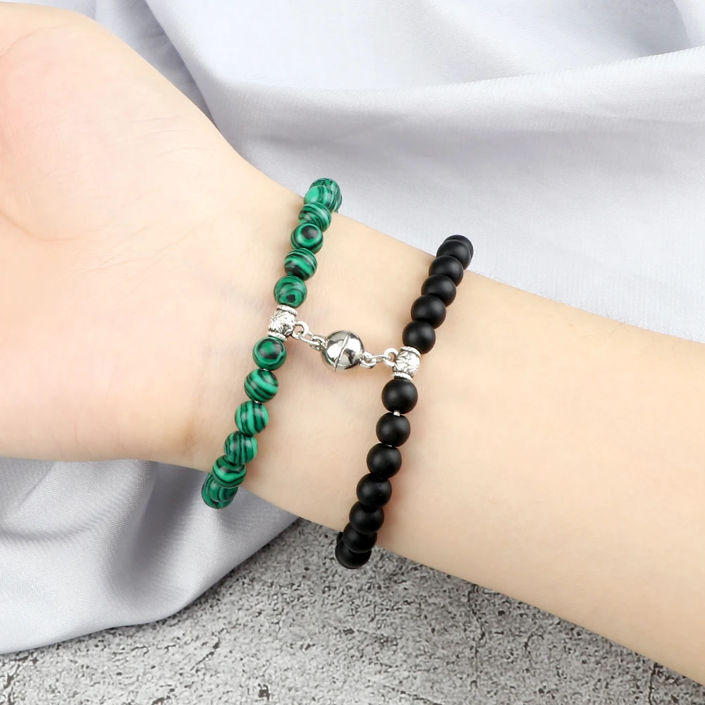 Браслет из натурального камня для пар модные магнитные бусины влюбленных