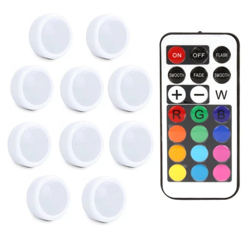 10Lamps 1Controller Светодиодная подсветка под шкаф шайба сенсорный датчик RGB 12 цветов затемнения 21 ключ беспроводной шкаф лестница Прихожая шкаф ночник - Цвет: 10Lamps 1Controller