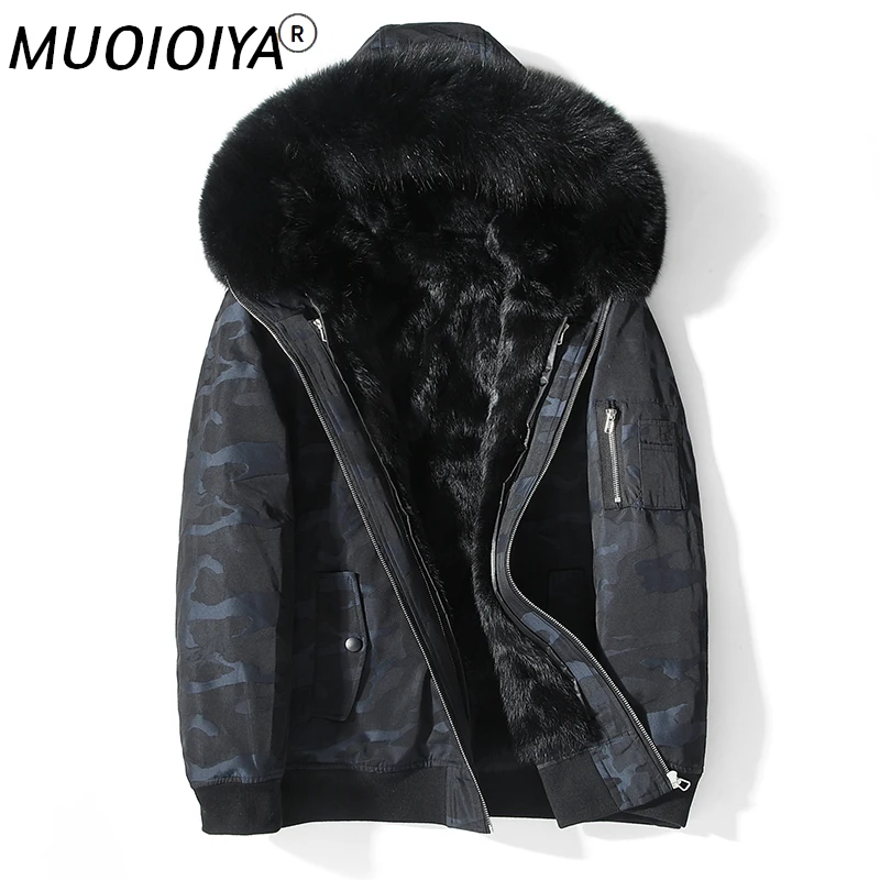 

Rabbit Fur Coat Winter Jacket Men Short Parka Real Fur Coat Real Fox Fur Collar Warm Parka Veste Cuir Homme 19885 YY1360
