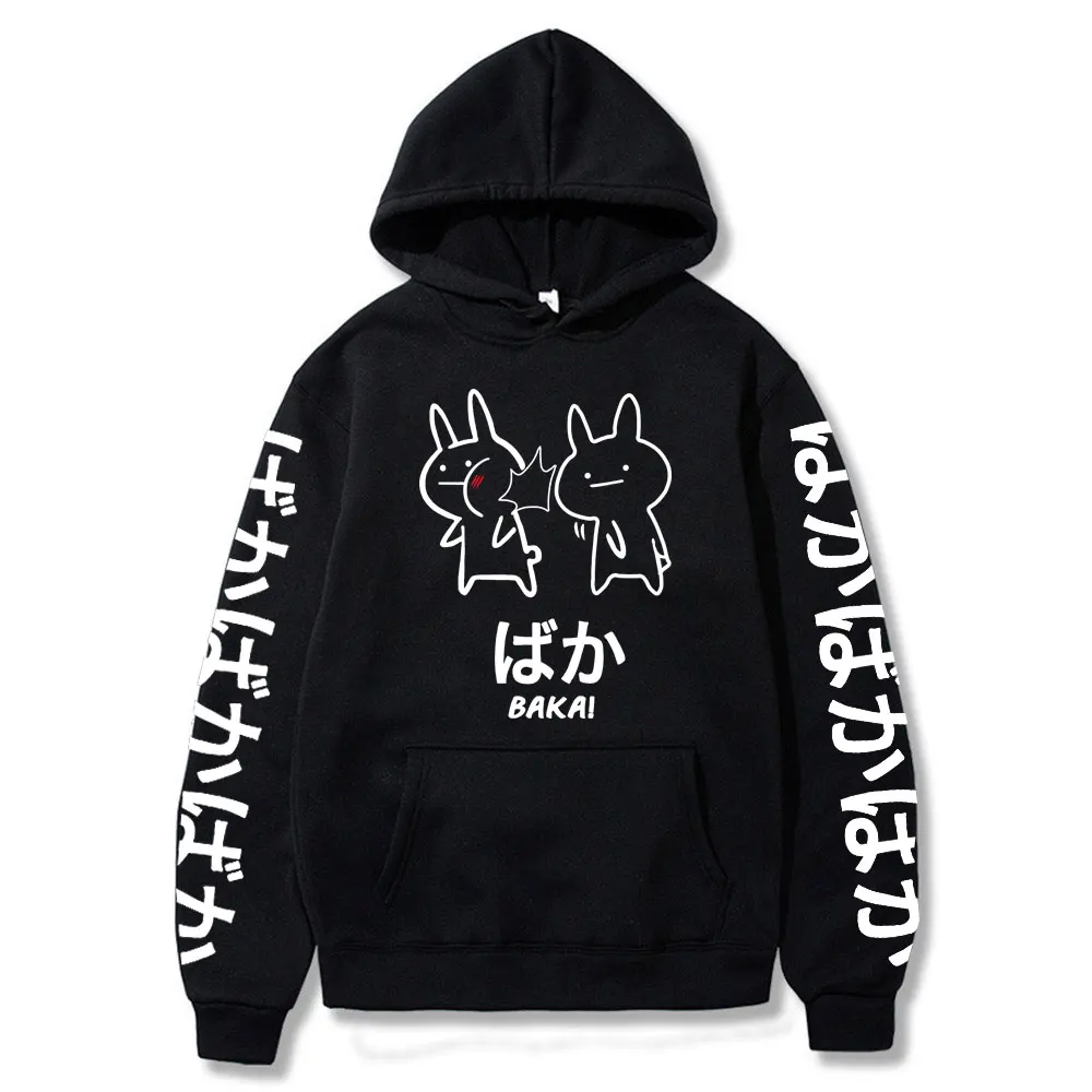 

2021 Summer Japanese Anime Baka Rabbit Slap Hoodies Japan Anime Funny Cute Hoody Harajuku Black Japanese Sweatshirt Pullover
