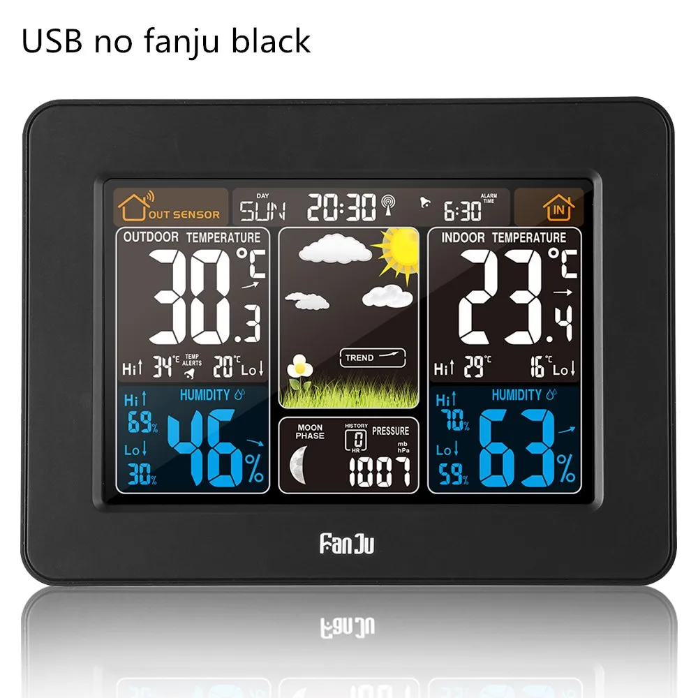 USB no fanju black USB цифровой будильник, датчик температуры и влажности, барометр, метеостанция, настольные часы - Цвет: USB no fanju black