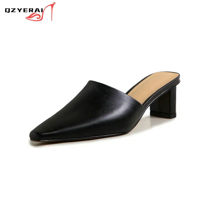 

2021 Summer Genuine Leather Women Slippers Fashion Sandals High Heels Beach Shoes