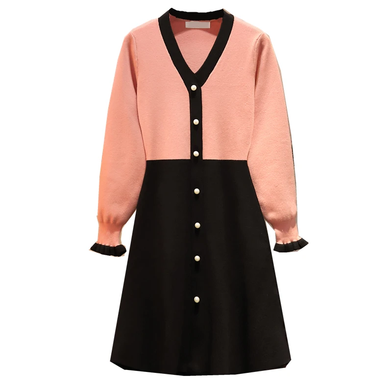 Large Size Women's Wear Fat Mm Autumn And Winter 200 Jin Color-clashing Core-spun Yarn Sweater Color Matching Knitted Skirt | Женская