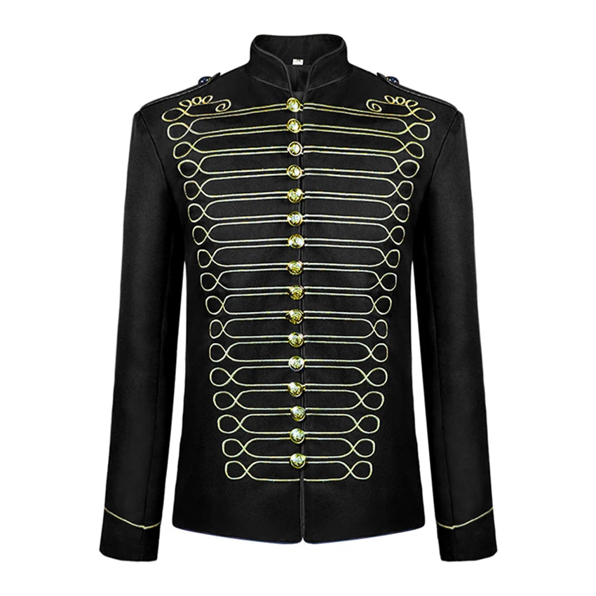 

Gothic Medieval Retro Renaissance Cosplay Coat for Men King Costume Steampunk Embroidery Stand Neck Long Jacket Clothing