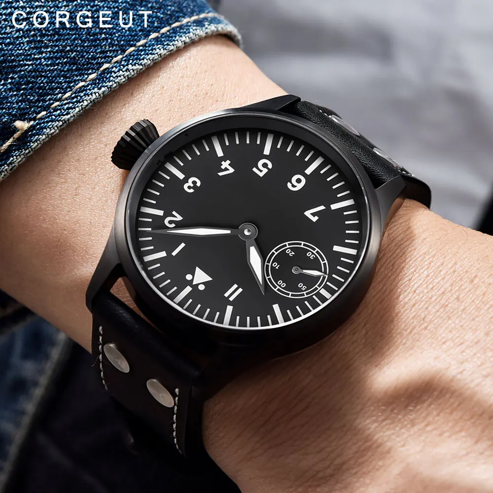 Corgeut 17 Jewels механические наручные часы Чайка 3600 движение 6497 Модные Кожаные