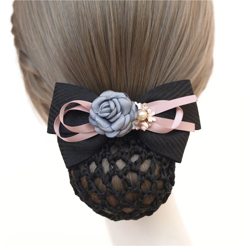 

High-grade Hair Clip for Girls Women Cloth Ribbon Head Flower Bow Hairpins Stewardess Barrette Bun Snood Hair Accessories Gifts