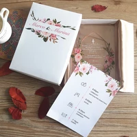 10pcs paper cards printing luxury flower wedding invitation cards clear plexiglass personalize decorative greeting cards