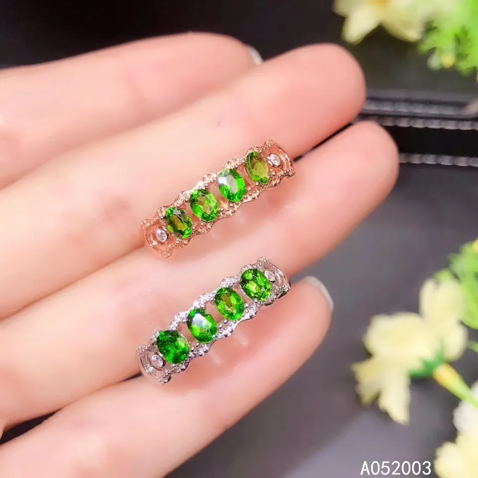 

KJJEAXCMY fine jewelry 925 sterling silver natural crystal gem diopside new Female girl woman ring lovely Support Detection