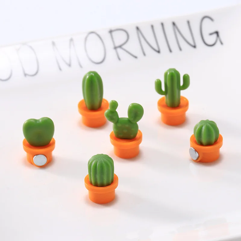 

6pcs Fridge Magnets Cute Mini Succulent Plant Vase set Magnet Button Cactus Refrigerator Message Sticker Magn