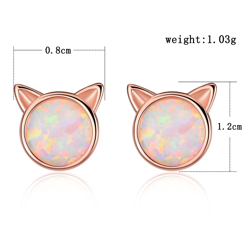 

Rose Gold 925 Sterling Silver Opal Earrings Simple Fashion Cat Earrings Lady Jewelry