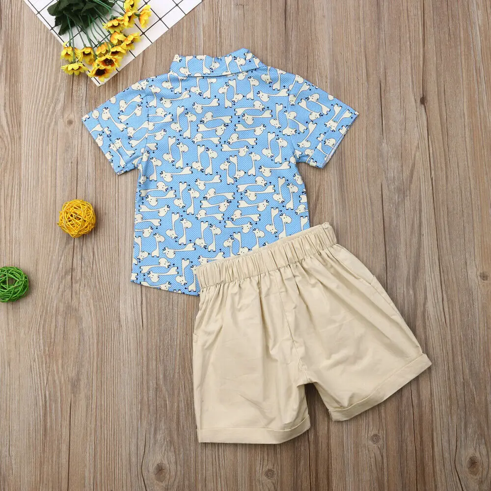 1-6Y Kids Baby Boy Summer Suit Wedding Gentleman Clothes Sets Dinosaur T-Shirt Shorts Outfits 2pcs |