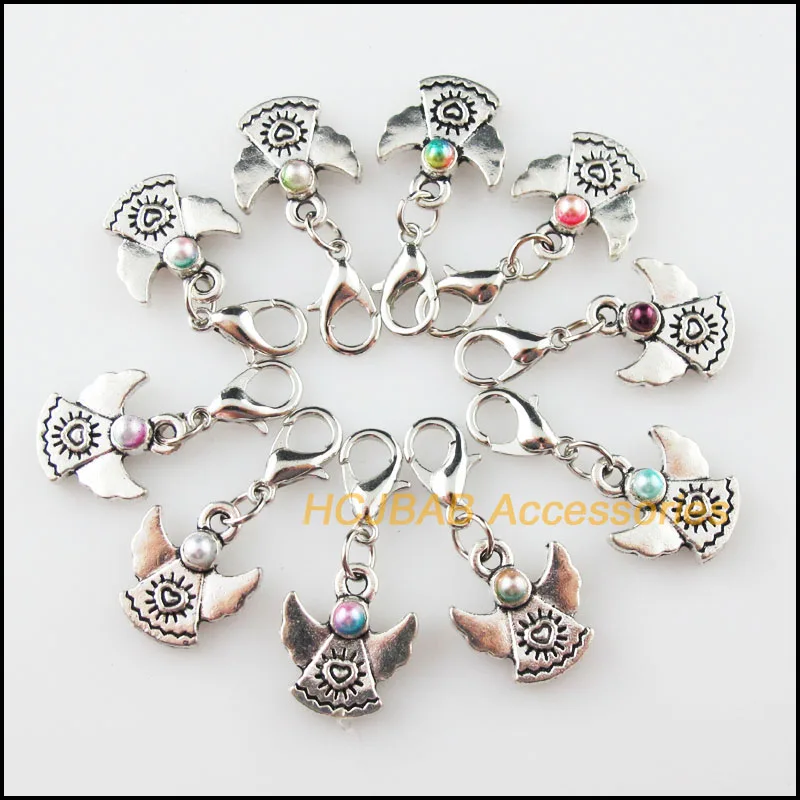 

10Pcs Retro Angel Multicolored Mixed Beads With Lobster Claw Clasps Charms