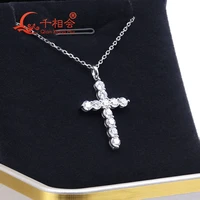 14k or 18k white gold cross pendant necklace d vvs round cut 3mm moissanite diamond jewelry pendant necklace
