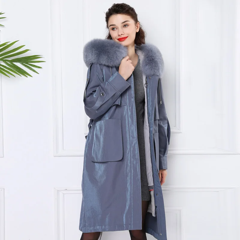 Parkas For Women Xxl Fox Hair Collar Rex Rabbit Fur Liner Big Pockets Warm Coats With Hooded For Female Long Winter Clothes 2020
