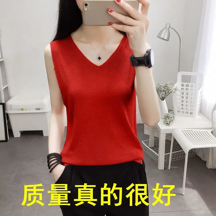 

Ice silk camisole women's summer new wear base large size sweater loose sleeveless short jacket