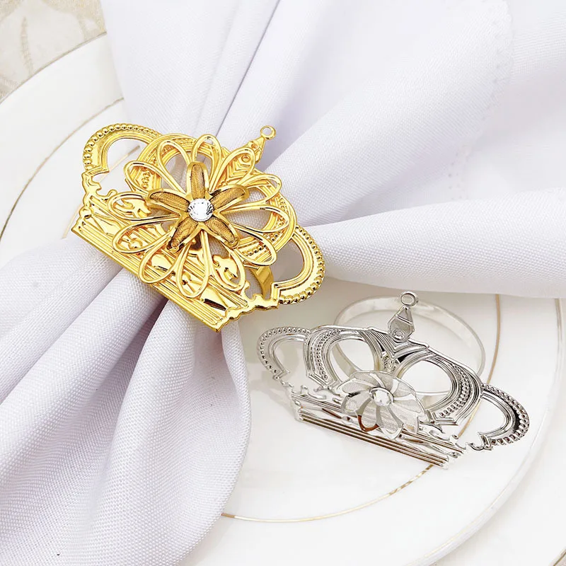 

12pcs Hotel tableware metal crown napkin ring hollow napkin ring napkin buckle cloth ring