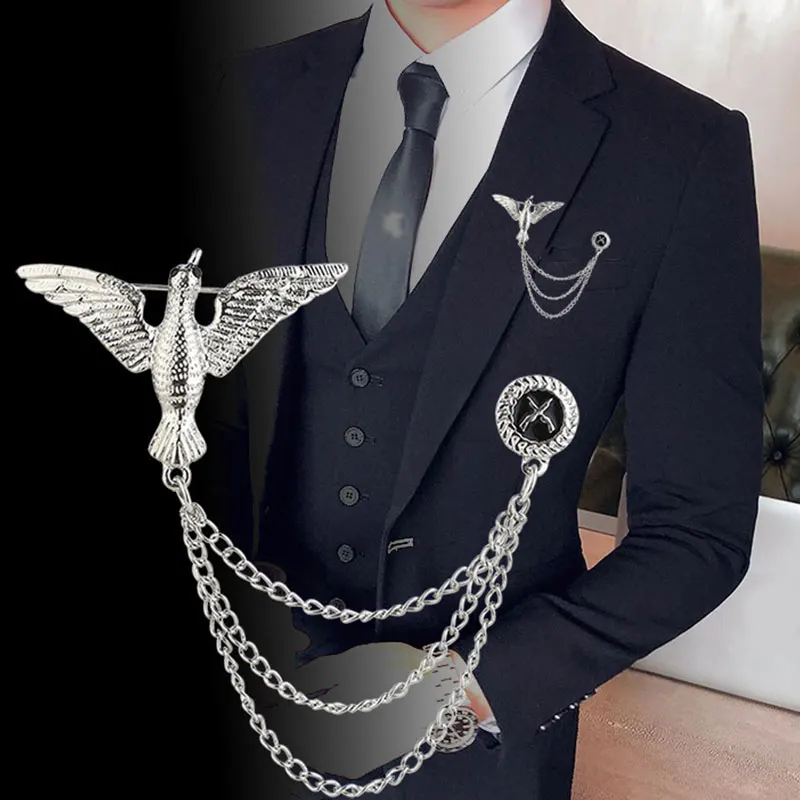 Винтажные Броши орла мужские аксессуары для костюма цепочка кисточка Брошь