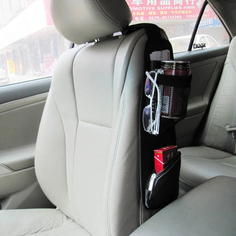 

Car Seat Side Organizer Universal Hanging Car Storage Bag 2 Mesh Pockets 1 Zippered Pocket Car Interior Accessories