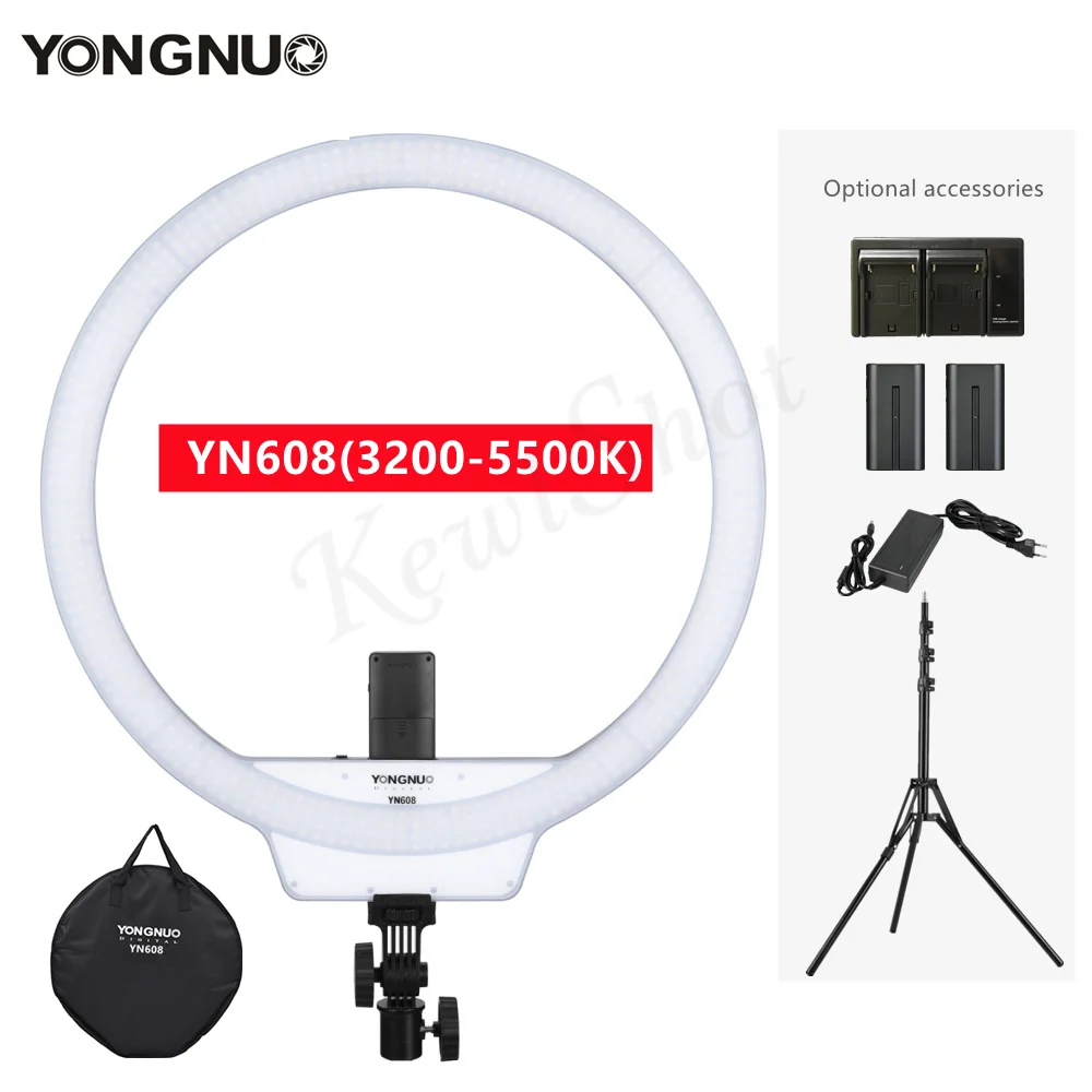 Кольцевой светодиодный светильник YONGNUO YN608 3200-5500 к с аккумулятором - купить по