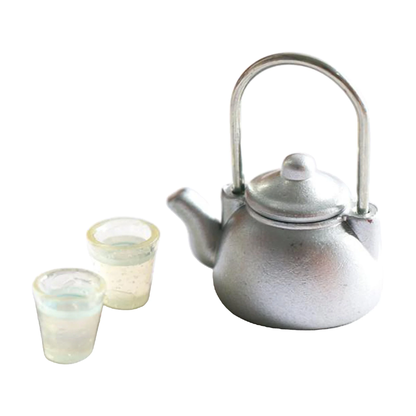

1/12 Dollhouse Miniature Kettle with Cups Dollhouse Kitchen Accessory Dollhouse Decor
