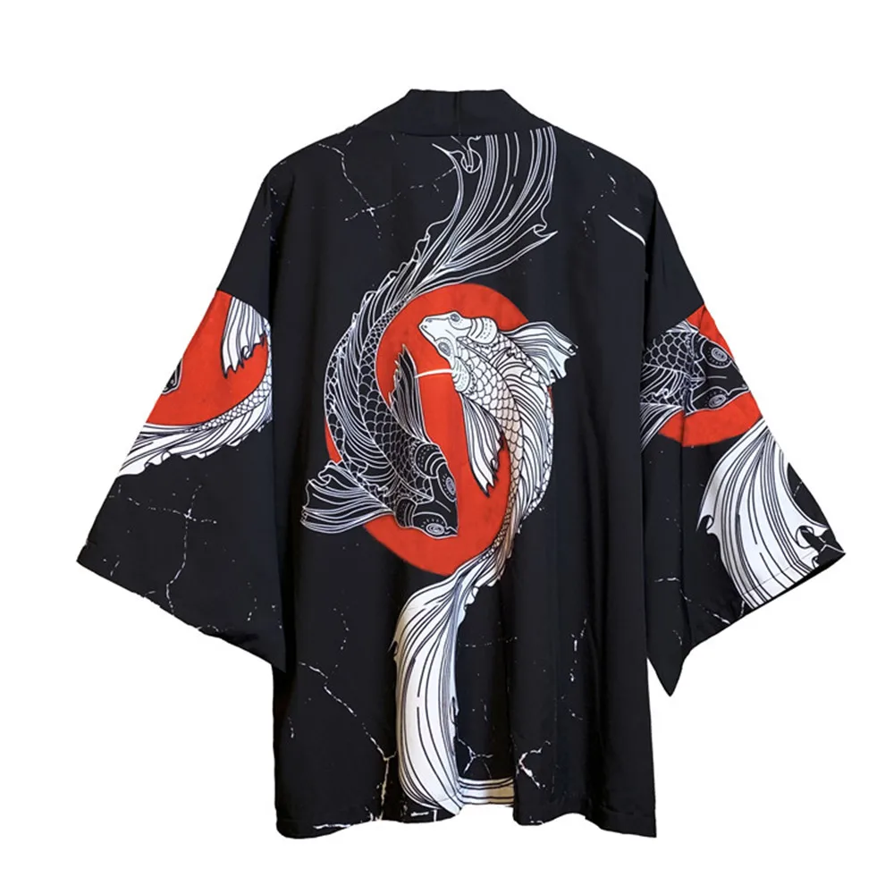

Summer Japanese Five Point Sleeves Kimono Mens And Womens Cloak Jacke Top Blouse Loose casual fashion plus oversized quick dry