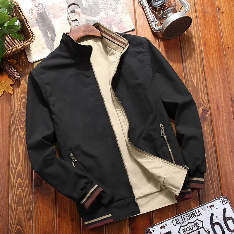 

BIAOQIBING Spring Mens Bomber Jackets Fashion Men Outwear Windbreaker Stand Collar Jacket Man Slim Baseball Reversible Clothing