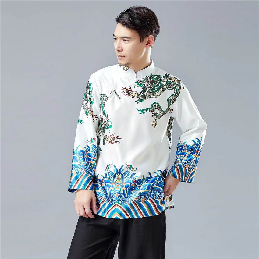 Традиционная китайская одежда Hanfu для мужчин футболка с длинными рукавами топы