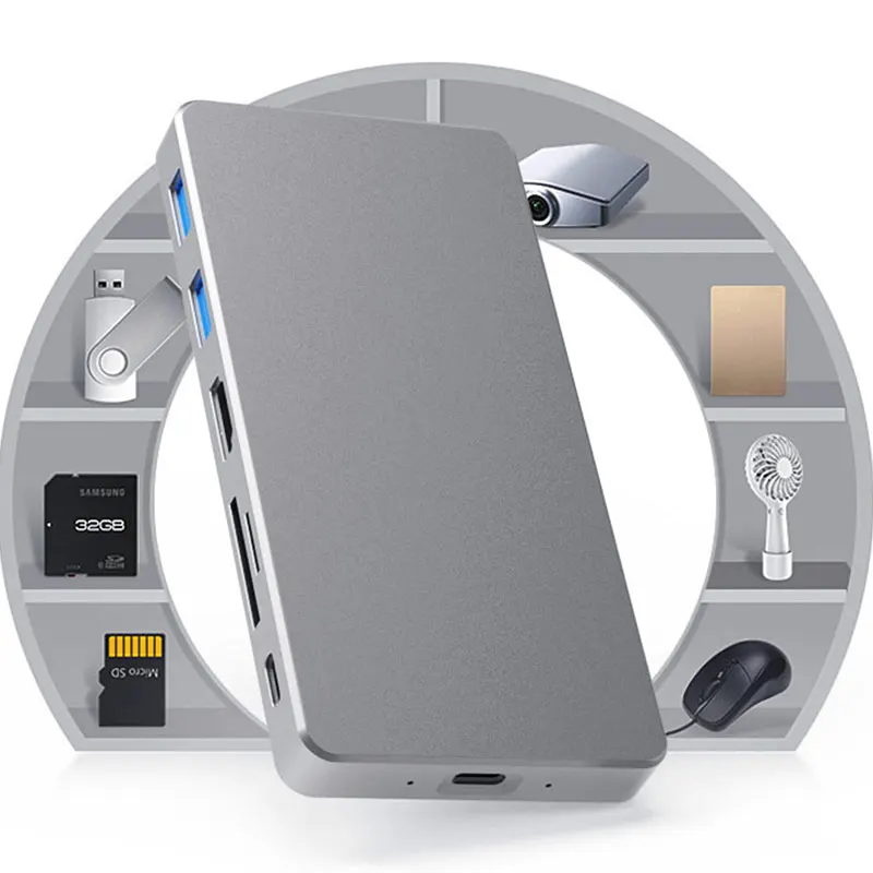 Разветвитель концентратор 6/7 в 1 USB C Hub с Type C3.1 M.2 NVME/M.2 NGFF SSD чехол PD100W HDMI 4K USB3./10G для