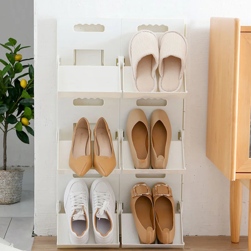 

New Stackable Space-saving Shoes Shelf Portable Self-adhesive Wall-mounted Plastic Shoes Storage Rack Stackable Shoes Holders