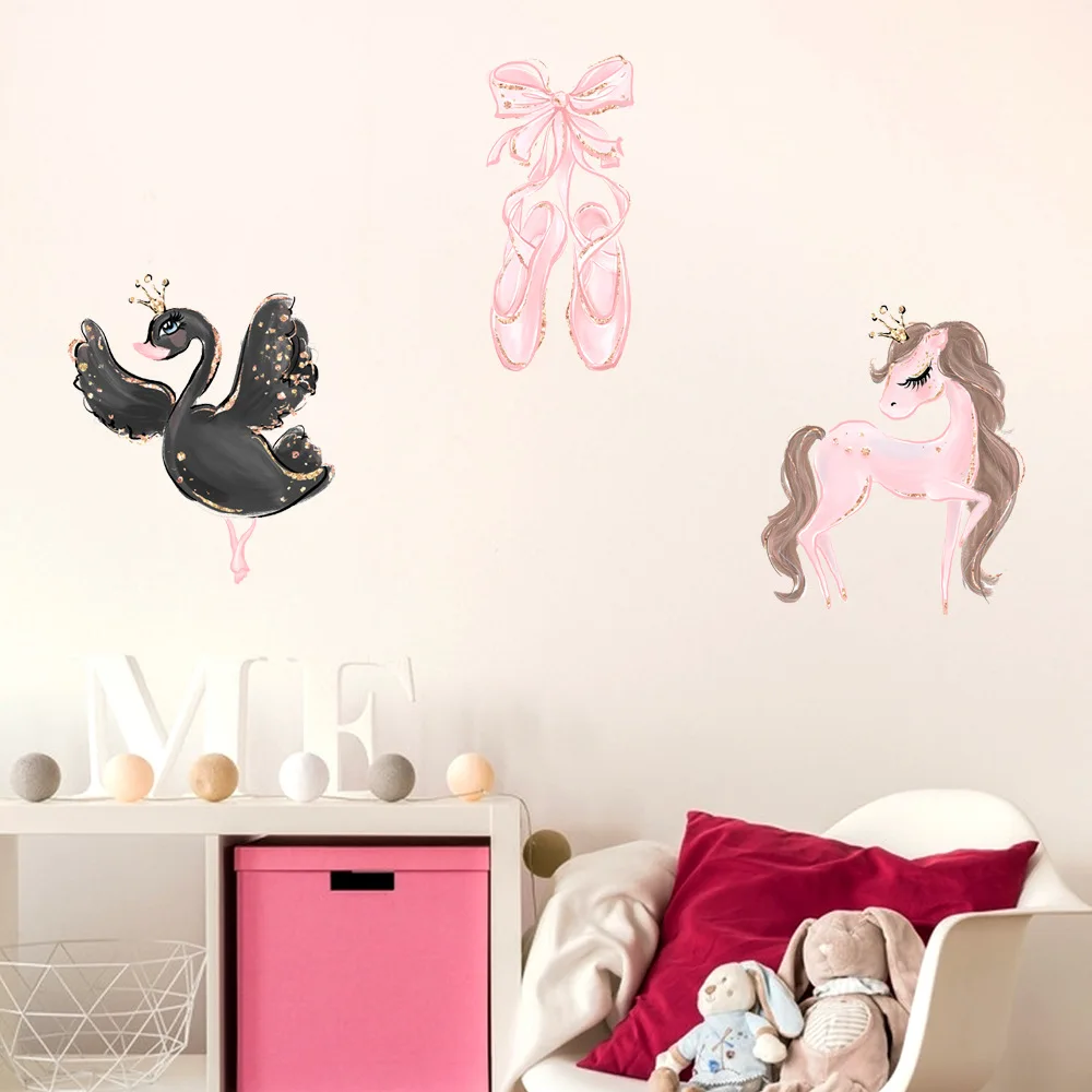 Fairy Ballet Girl Wall Stickers for Kids Girls Room Bedroom Decor Cute Cartoon Princess Nursery Wallpaper Decoartion | Дом и сад