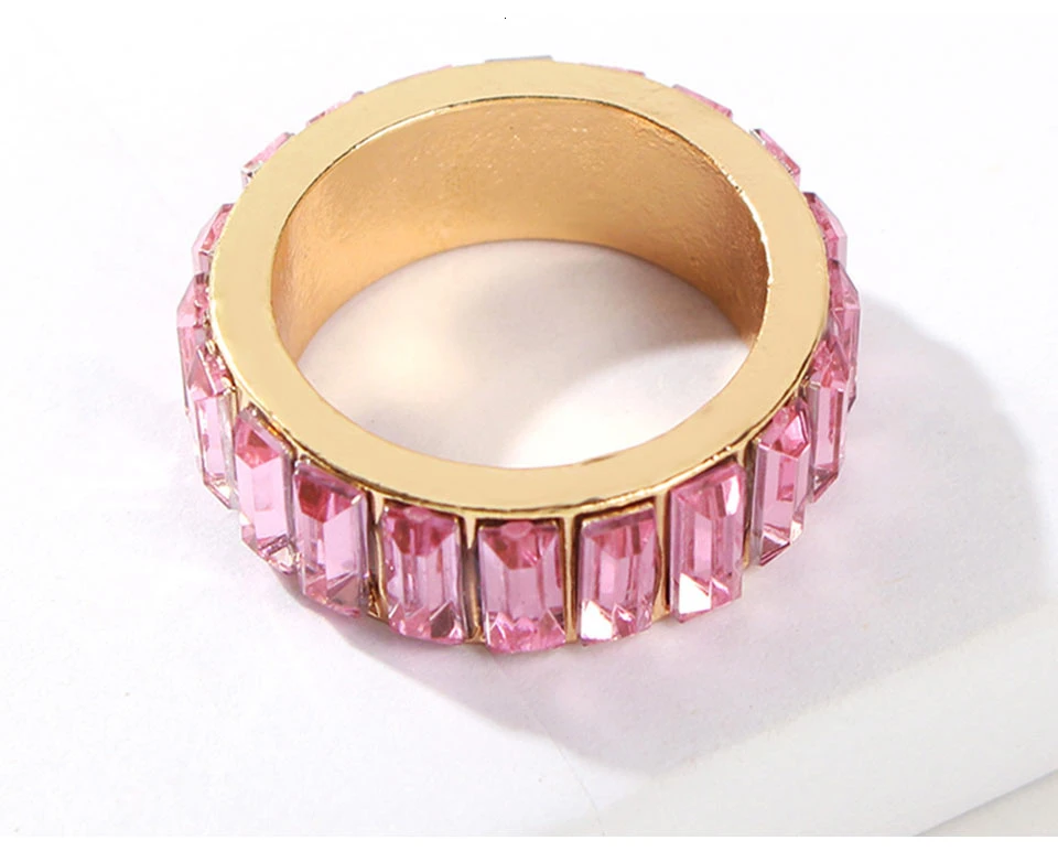 Jouval Fashion Rainbow Rhinestone Rings For Women Punk Gold Vintage Crystal Wedding Engagement Ring Bague Female Fashion Jewelry