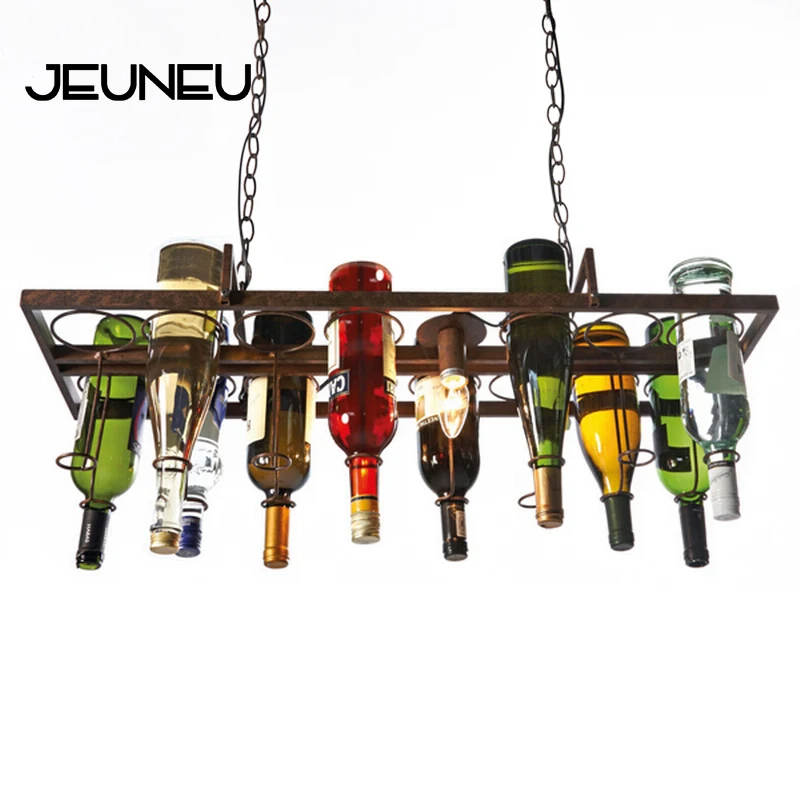 

Loft Retro Hanging Light Wine Bottle Led Ceiling Iron Pendant Lamp E27 LED Pendant Lights for Living Room Bar Restaurant Kitchen