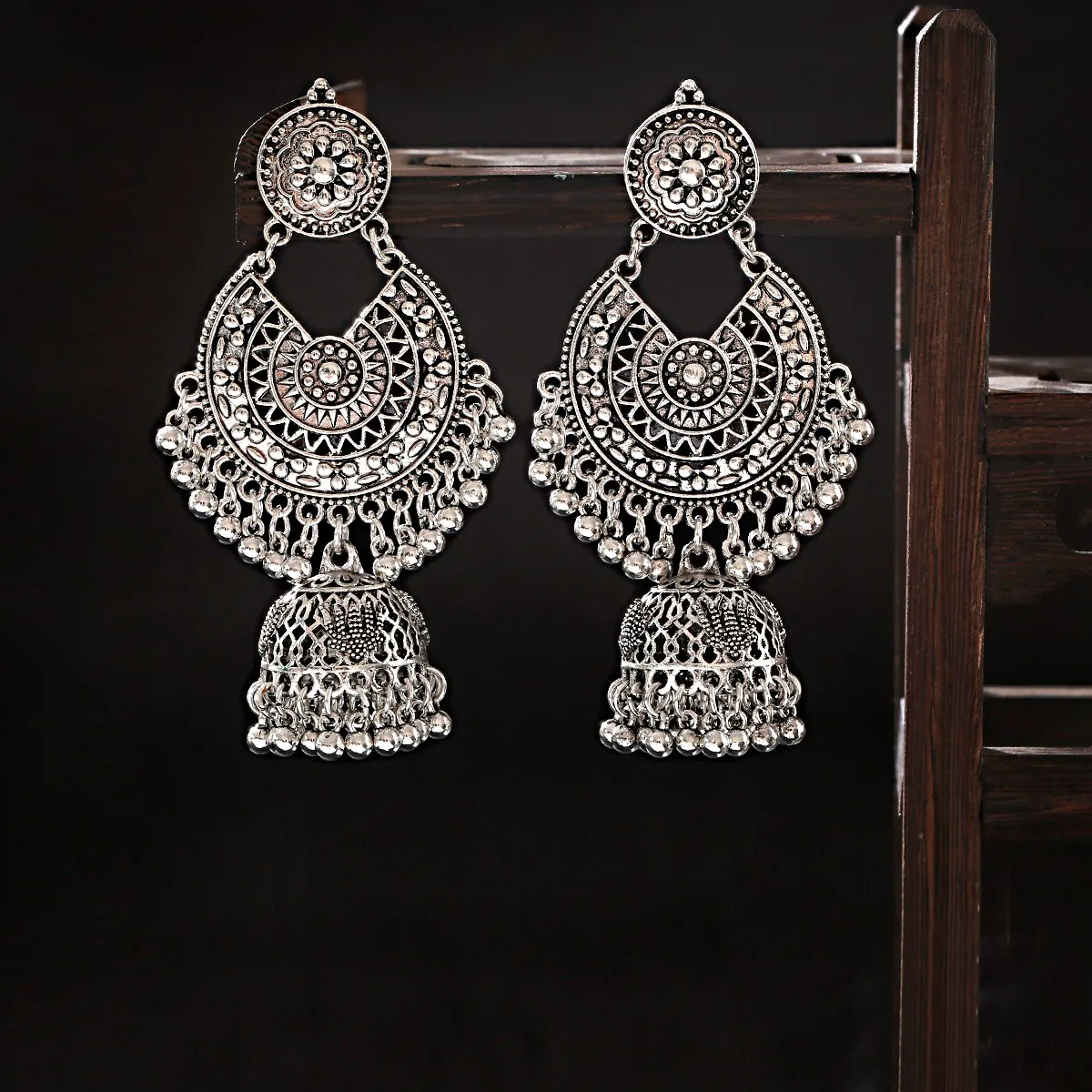 

Retro Long Chain Bells Earrings for Women Indian Jewelry Women Wedding Vintage Carved Statment Earrings