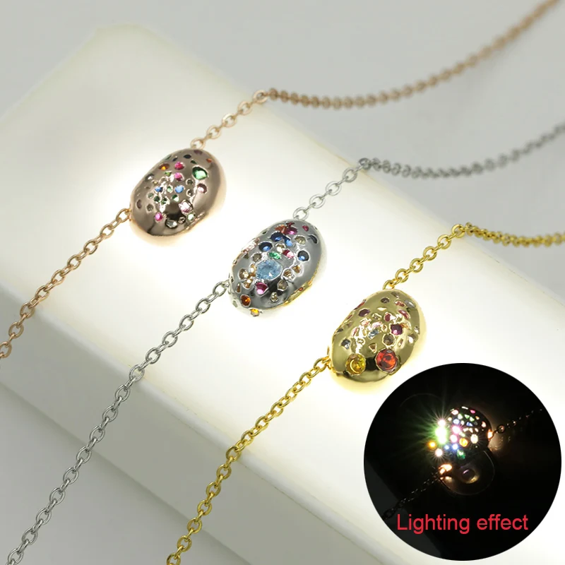 

Fashion New Round Zircon Emit Light Necklace For Women Girl Simple Clavicle Chain Jewelry Fine Colored zircon Pendant