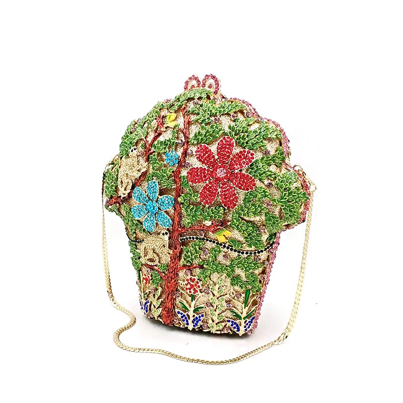Women evening party animal monkey diamonds clutches tress shape luxury clutch bridal wedding jungle flower crystal purses | Багаж и сумки