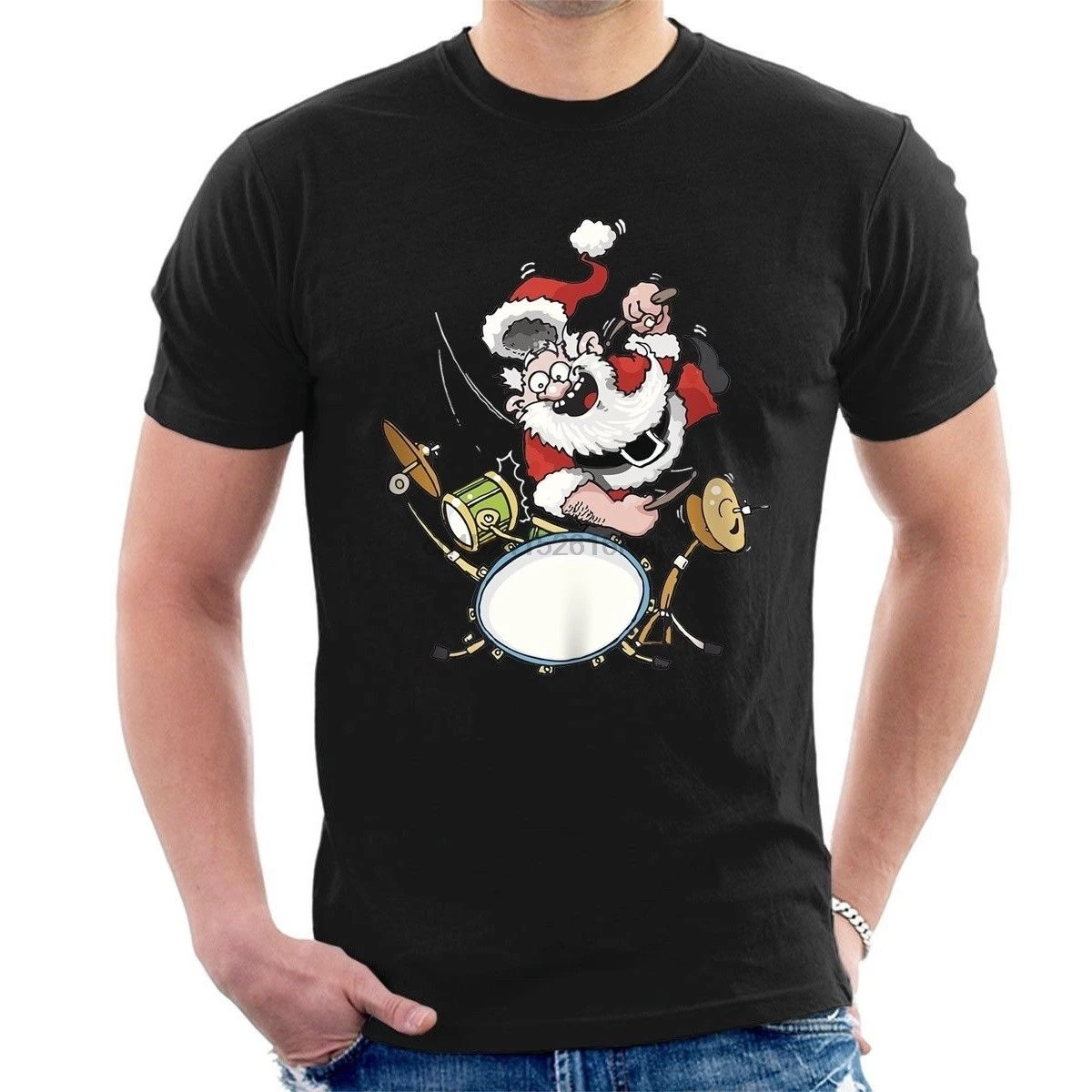 Santa Claus Drummer Rock Star T-Shirt Xmas Christmas Tee Paiste Zildjian | Мужская одежда