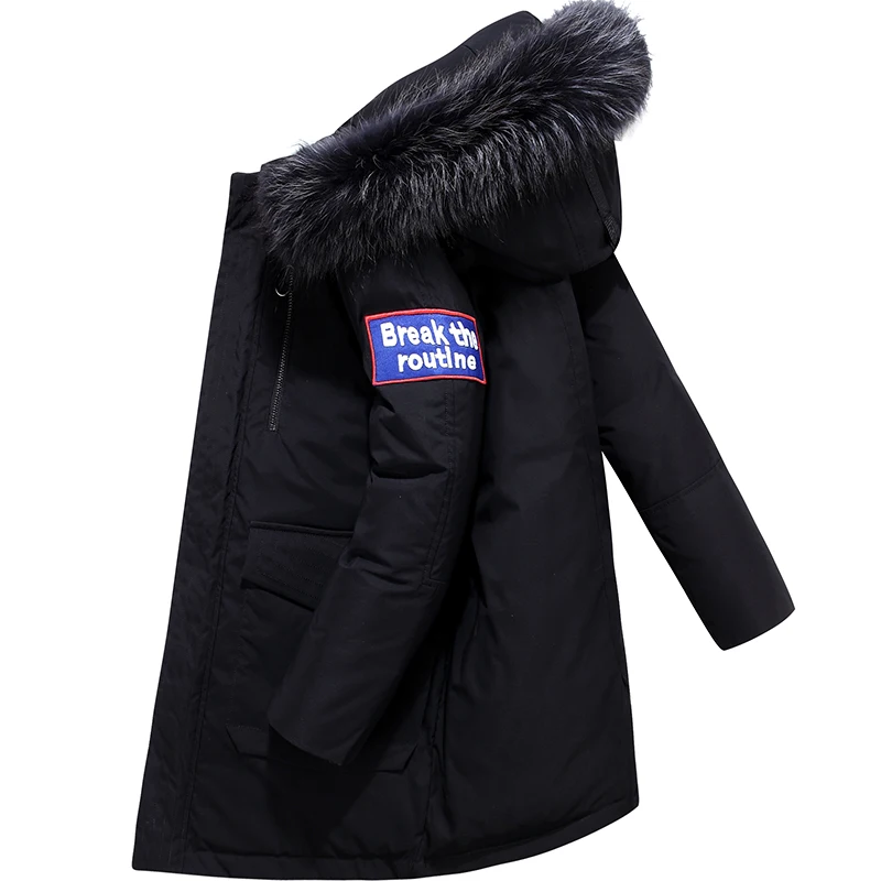 Yaloo Men's down Jacket Mid-Length Thickened Winter New Youth Hooded Camouflage Big Fur Collar Warm Coat