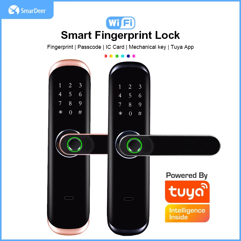 

SmarDeer Fingerprint smart lock for Tuya Biometric Fingerprint Door lock BT Tuya APP Smart IC Card Keyless Entry with passcode