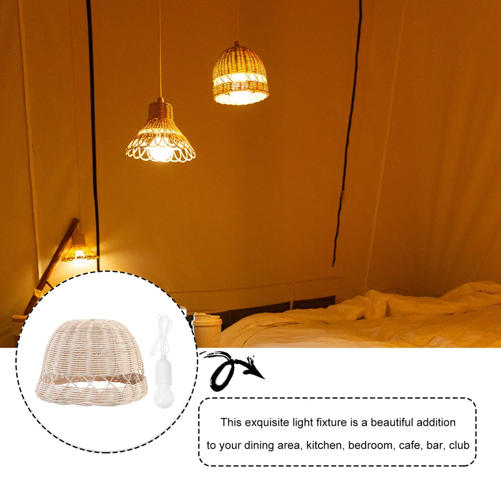 

1pc Rural Rattan Lampshade Weaving Hanging Lamp Lampshade with Light Source