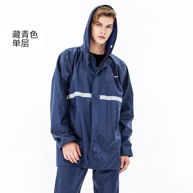 Navy blue single Водонепроницаемый однослойный дождевик, дождевик для мужчин и женщин, для спорта на открытом воздухе, кемпинга, пешего туризма, Непромокаемая куртка, брюки, костюм, пончо - Цвет: Navy blue single