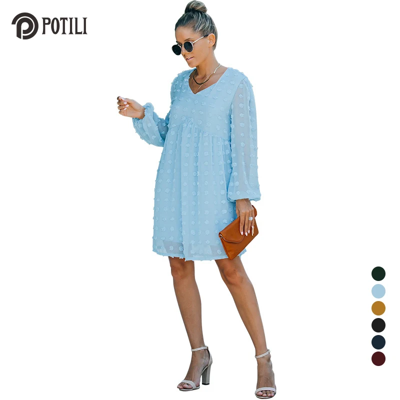 

Свободное платье POTILI, элегантная зимняя женская одежда с длинным рукавом, Осеннее прямое синее черное платье с цветочным принтом, вечернее ...
